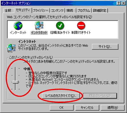 �Z�L�����e�B�̃��x�����u����v�ɐݒ肵�A�u���x���̃J�X�^�}�C�Y�v�{�^�����N���b�N���܂��B